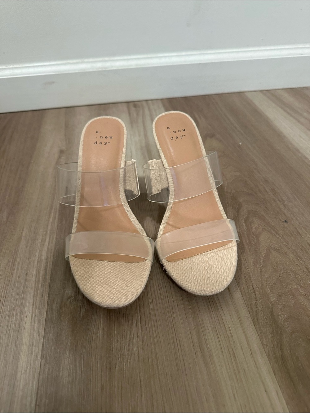 a new day Nude Double Clear-Strap Slide Mules